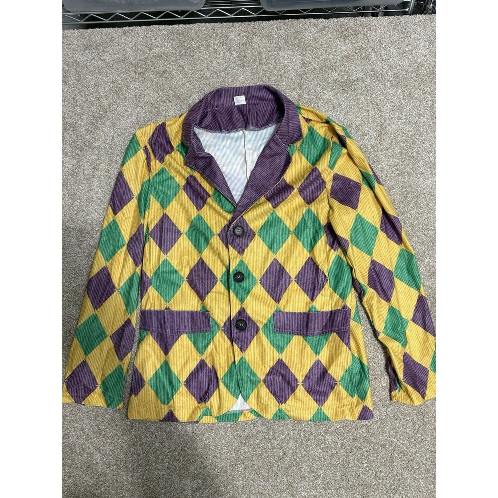 Button Jacket Blazer Diamond Purple Yellow Party Mardi Gras Clown